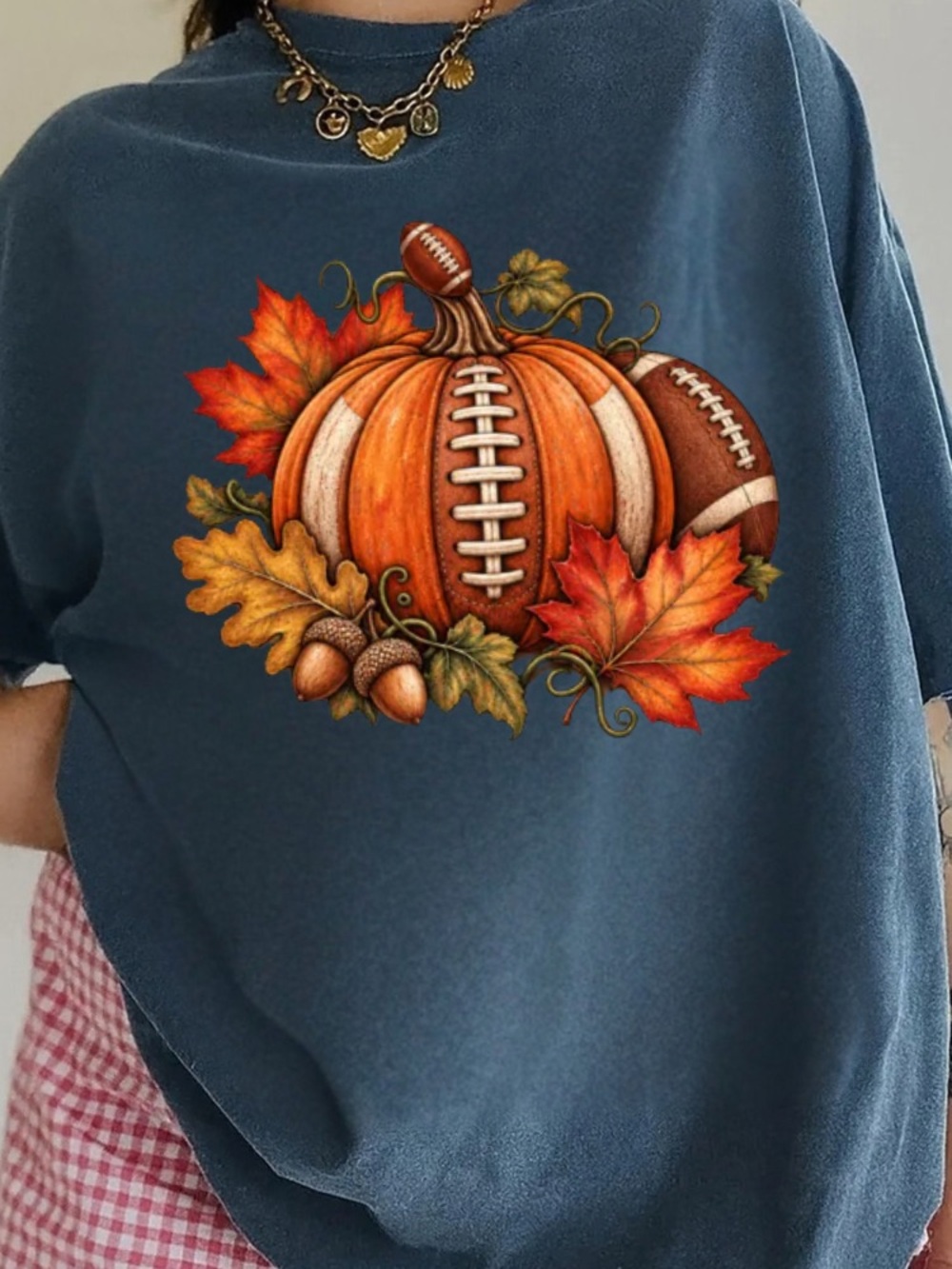 Comfort Colors Fall Pumpkin Football Autumn Leaves Acorns T-Shirt